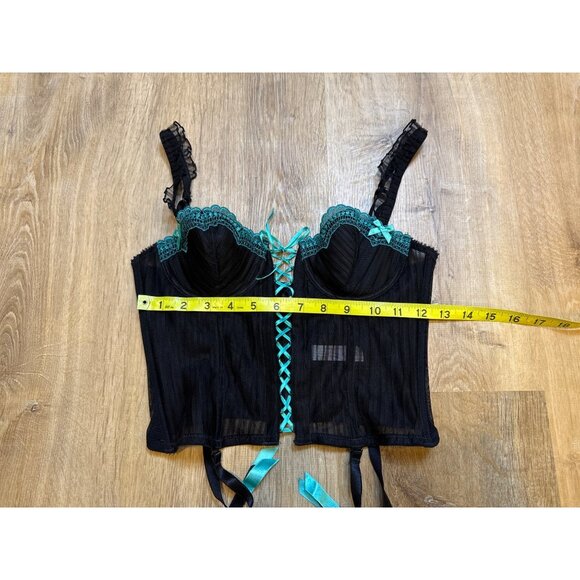 Y2K Grungy Black & Turquoise Bustier Corset Garters 32B - Picture 5 of 7